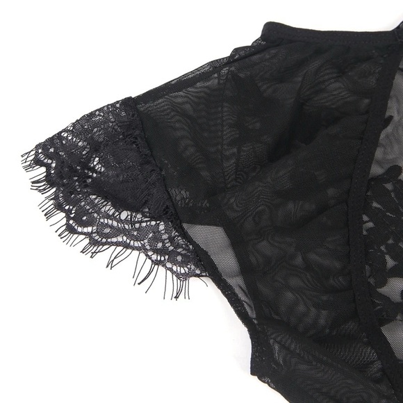 PLUS Gorgeous Black Mesh Embroidered Crop Top + Sexy Panty Lingerie Set - Picture 10 of 13